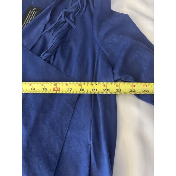 COLLEEN LOPEZ Faux Suede Fringe Open Jacket 1X Drape 3/4 Sleeve Blue Western - Picture 10 of 10